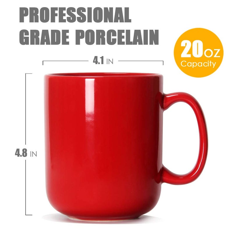 Smilatte 20 OZ Large Coffee Mug, M016 Plain Ceramic Boss Big Tea Cup with Handle for Dad Men, Red - Image 3